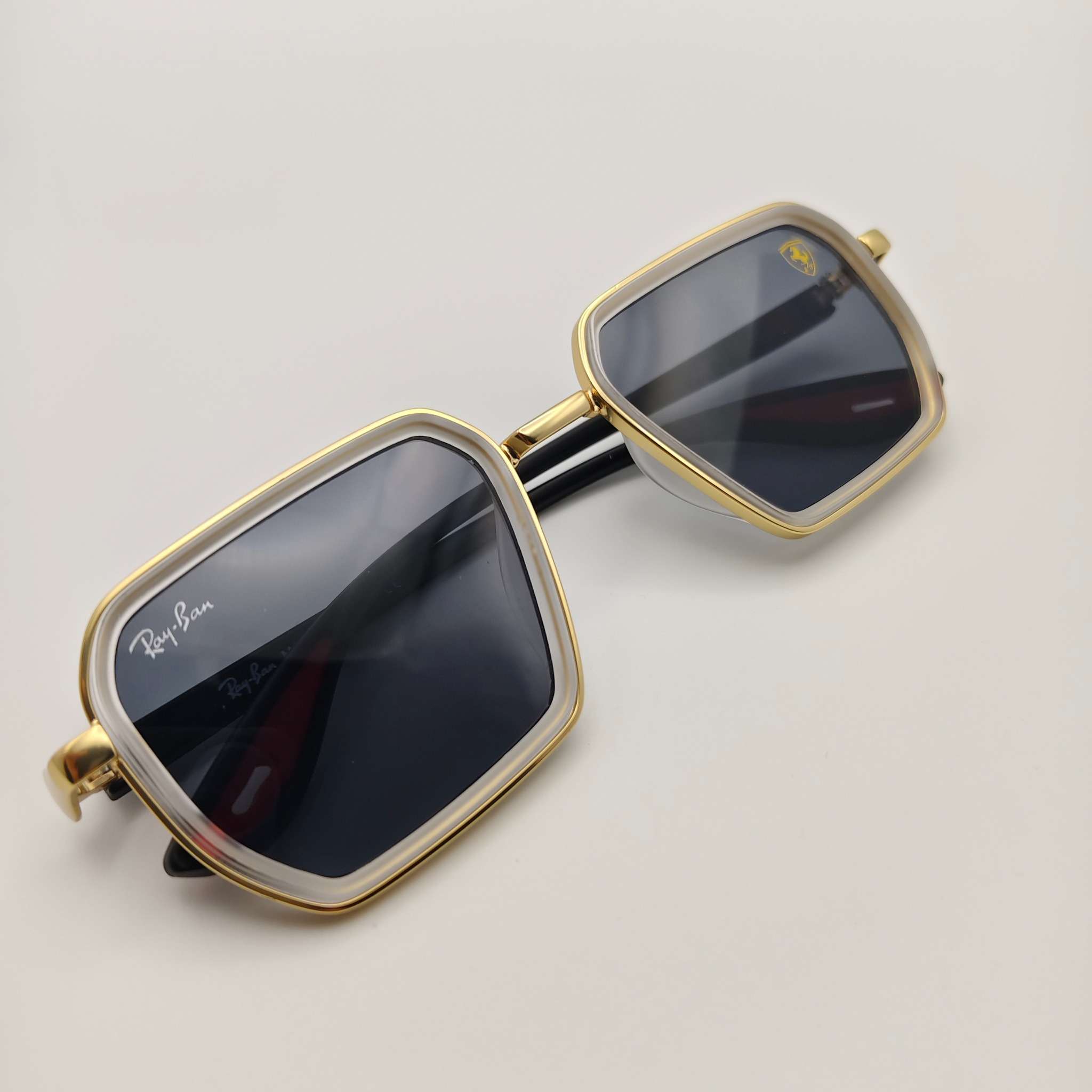 RayBan Style Square Frame Sunglasses – Gold Frame with Black Lens