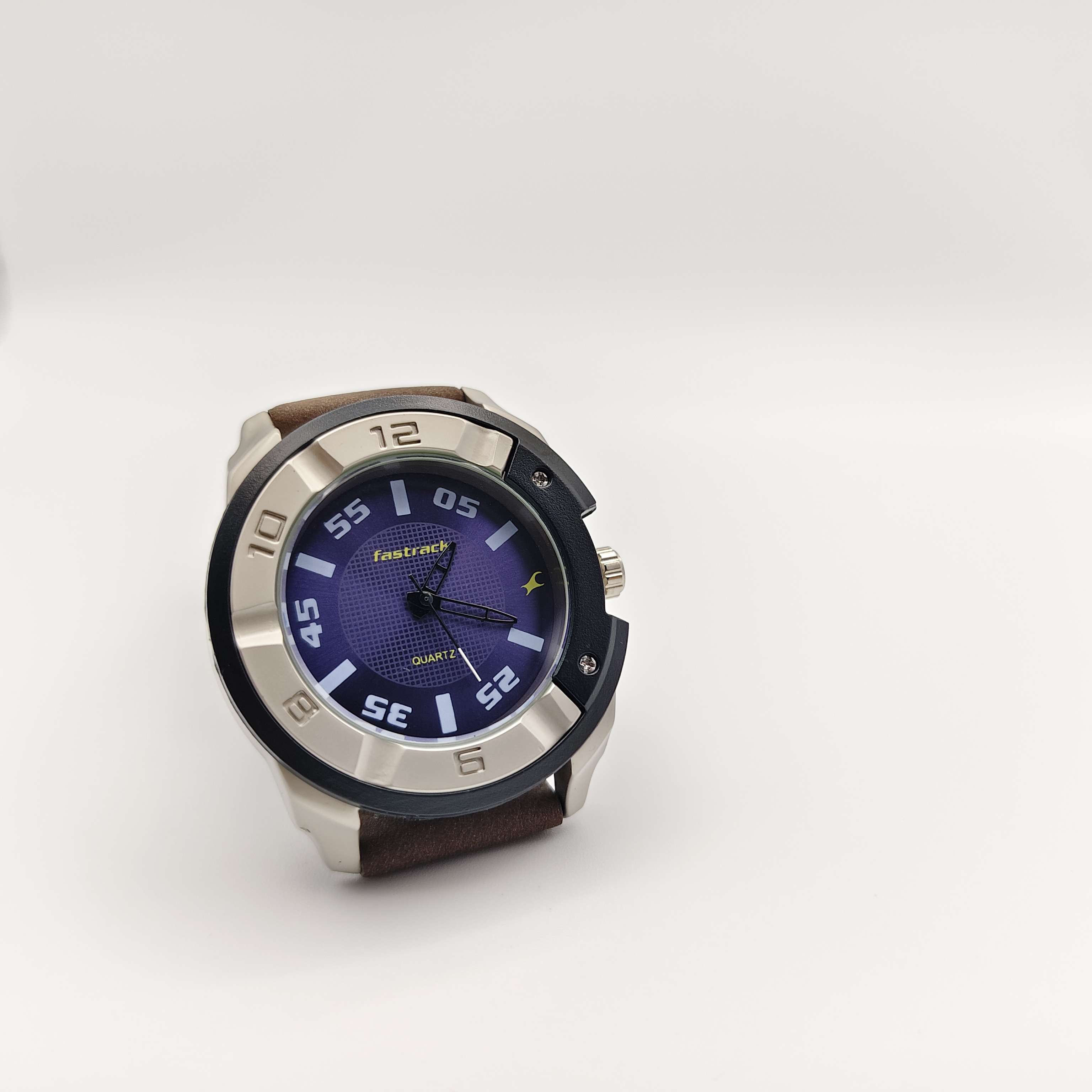Fastrack Quartz Blue Dial Men's Watch with Brown Leather Strap
