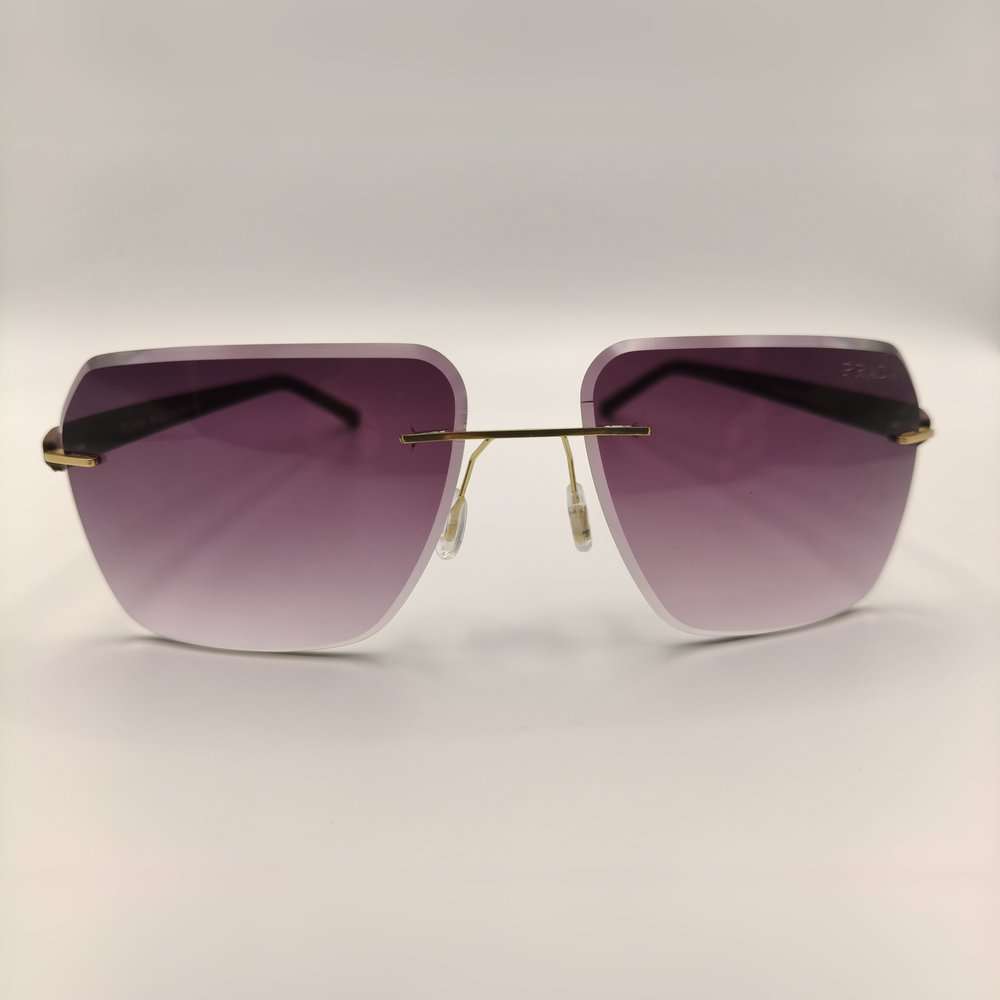 Prada Rimless Square Sunglasses - Gold Metal Bridge with Purple Gradient Lens