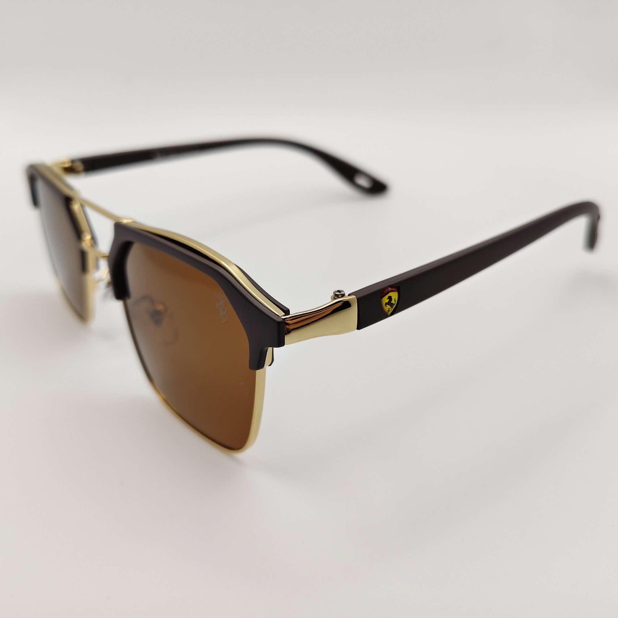 Ferrari Clubmaster-Style Sunglasses in Brown with Gold-Tone Metal Trim
