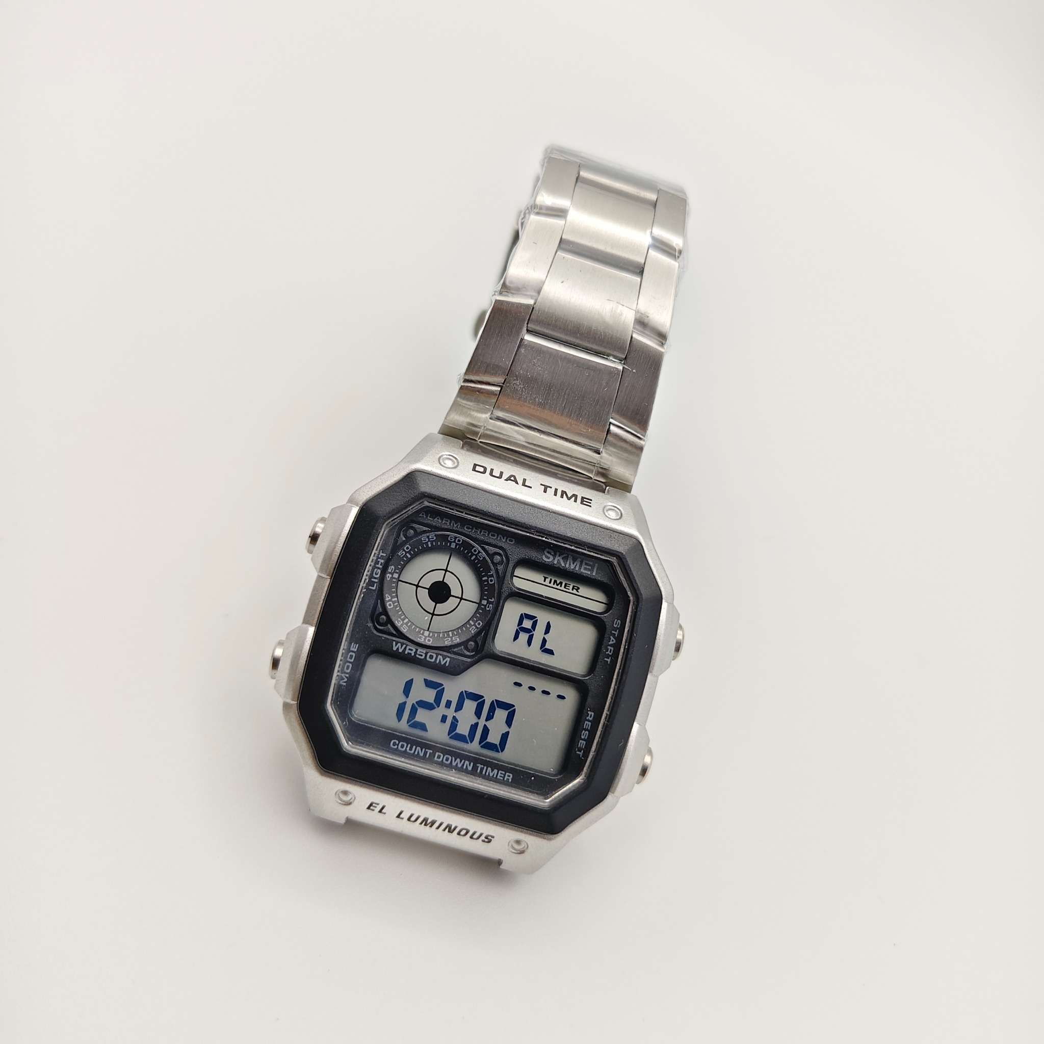 SKMEI Dual Time Stainless Steel Digital Watch