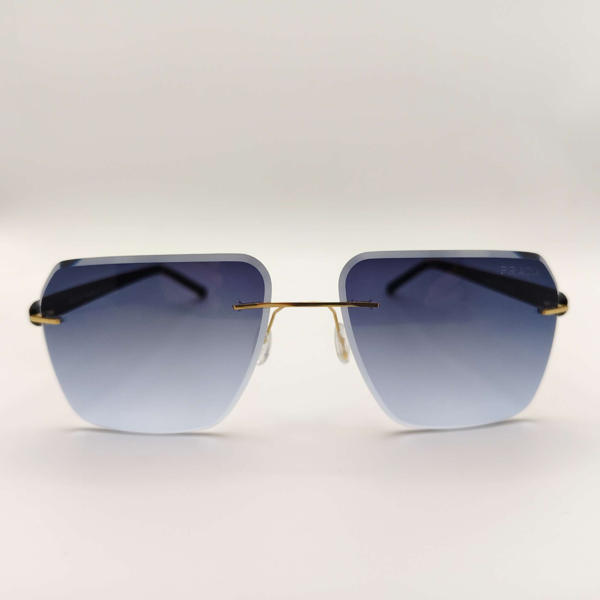 Blue Gradient Rimless Square Sunglasses with Gold Bridge