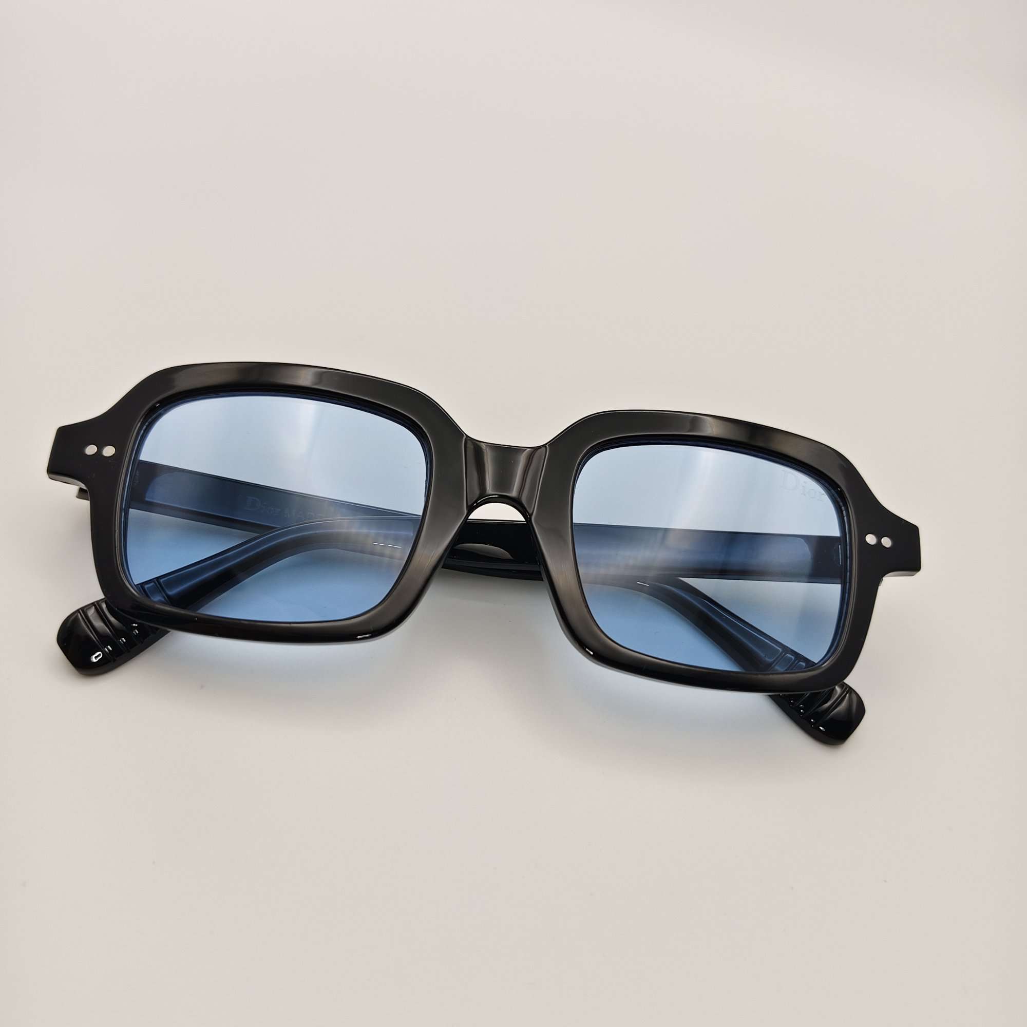 Square-Frame Acetate Sunglasses in Black with Light Blue Gradient Lenses