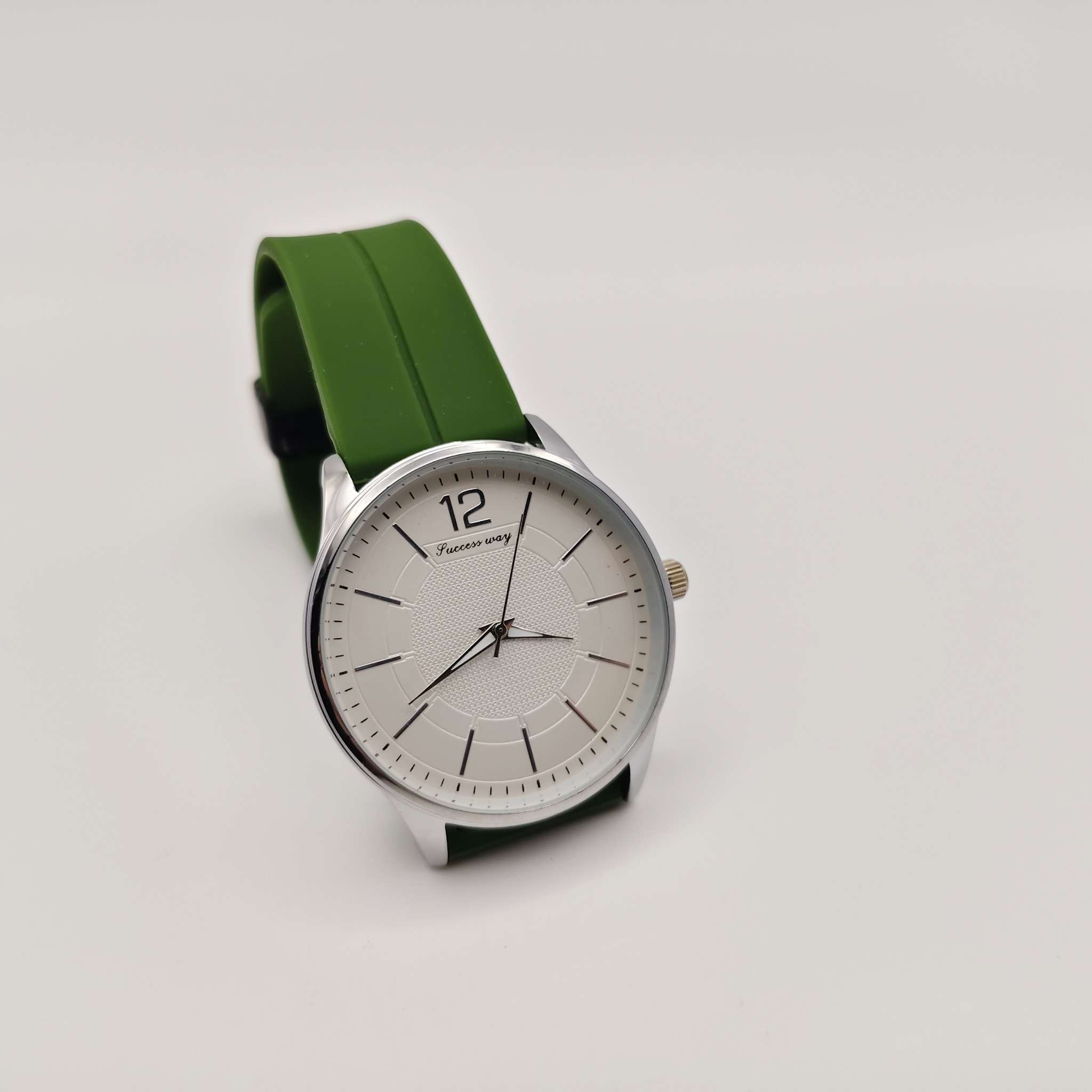 Success Way White Dial Green Silicone Strap Watch