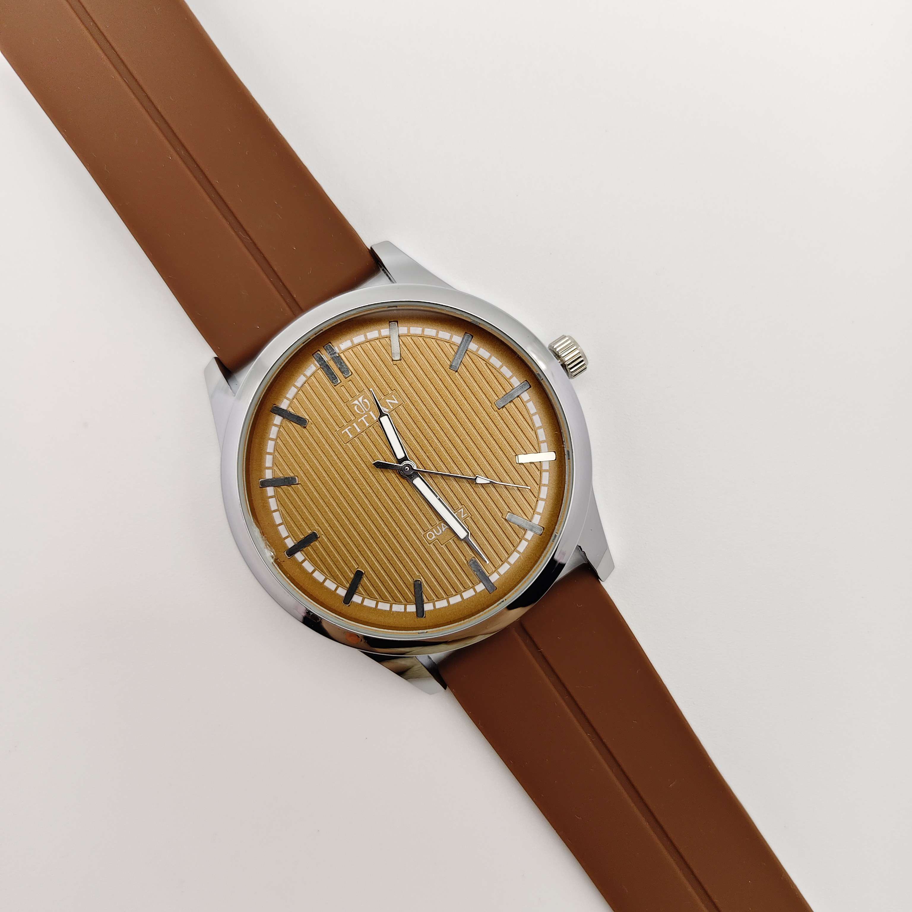 Titian Quartz Gold Dial Men's Watch with Brown Silicone Strap
