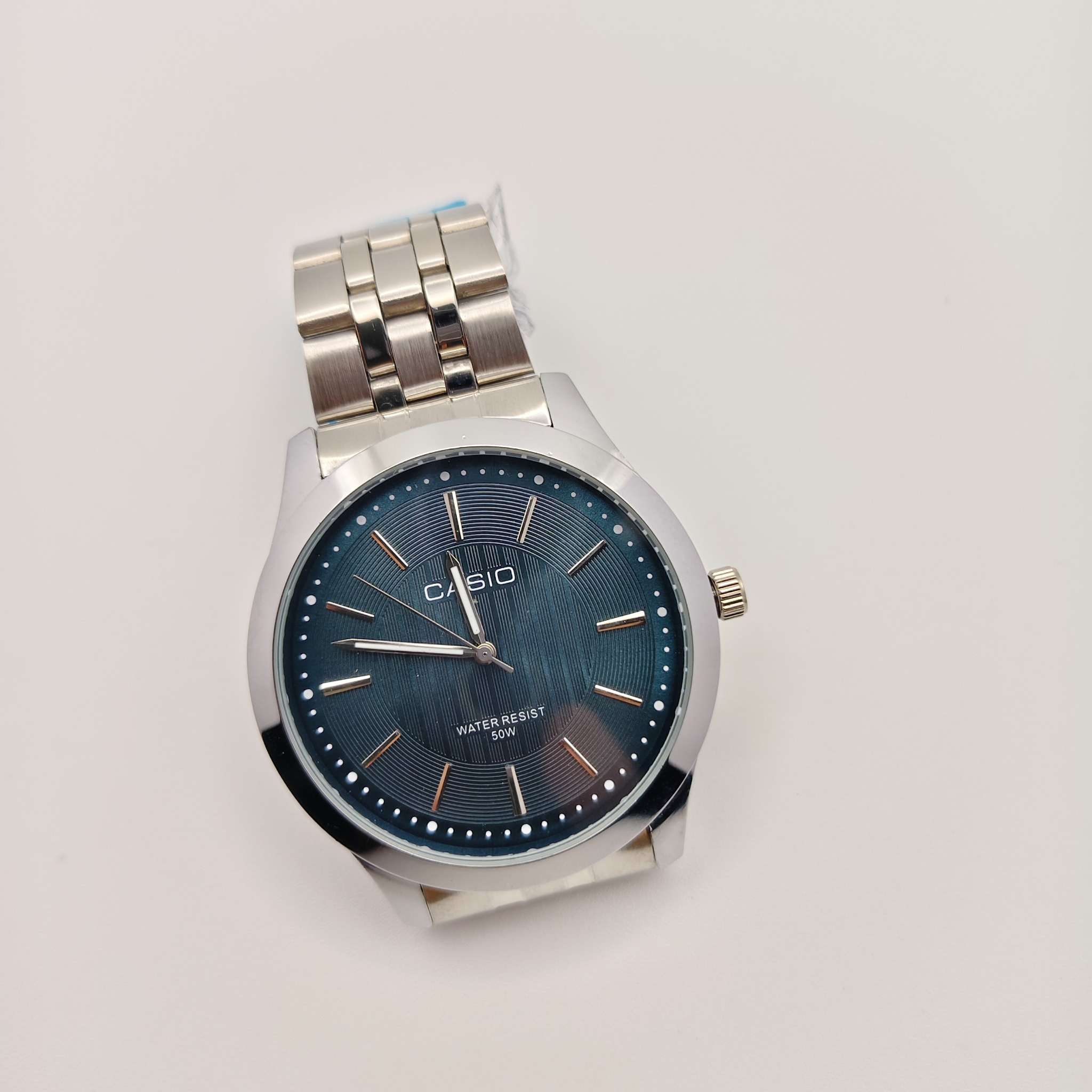 Casio Blue Dial Stainless Steel Analog Watch