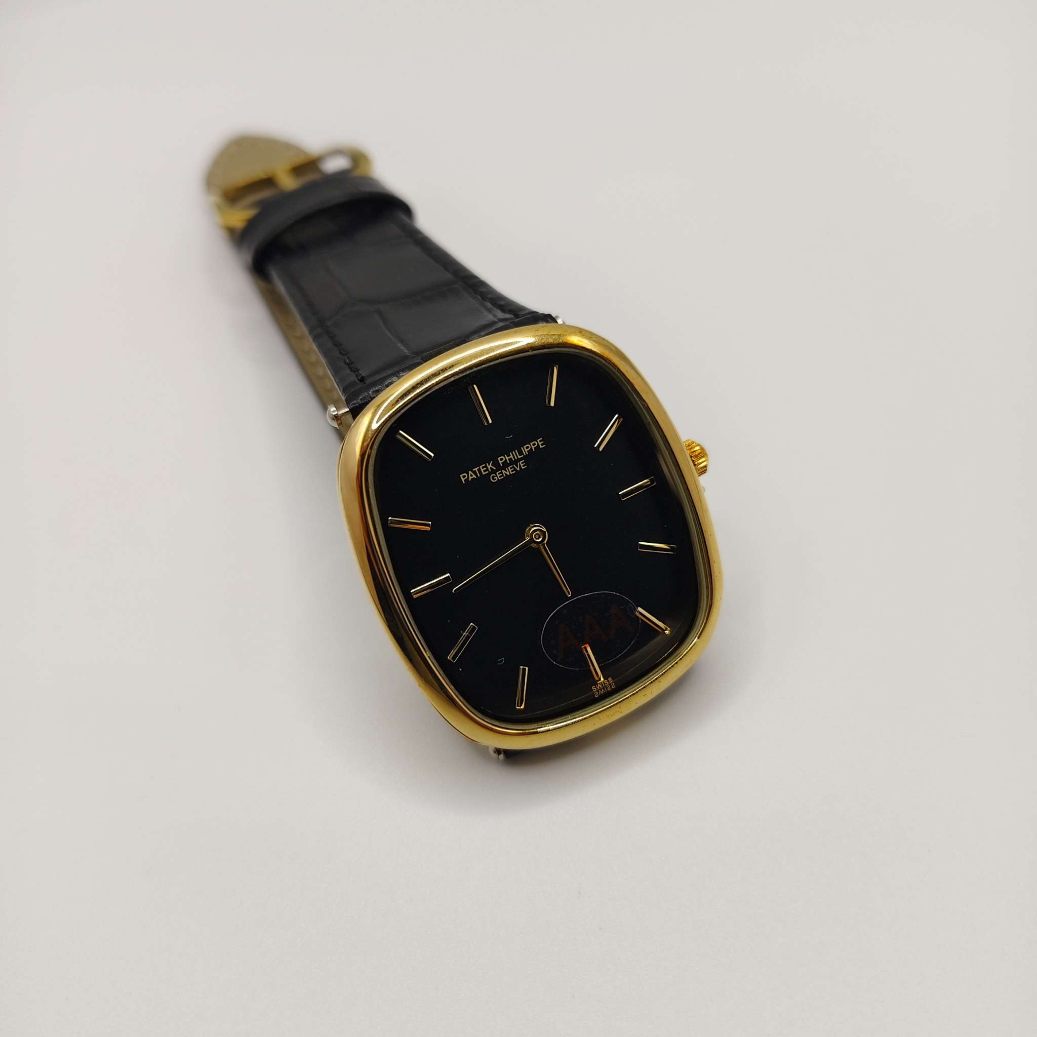 Patek Philippe Black Dial Gold Case Leather Strap Watch